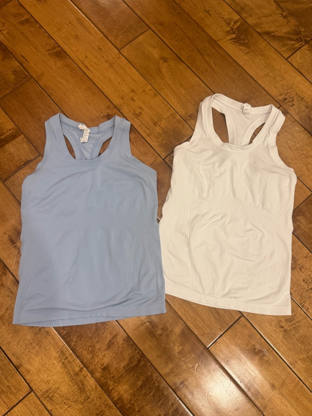 Athleta Racerback Tank Pair in Light Blue and White